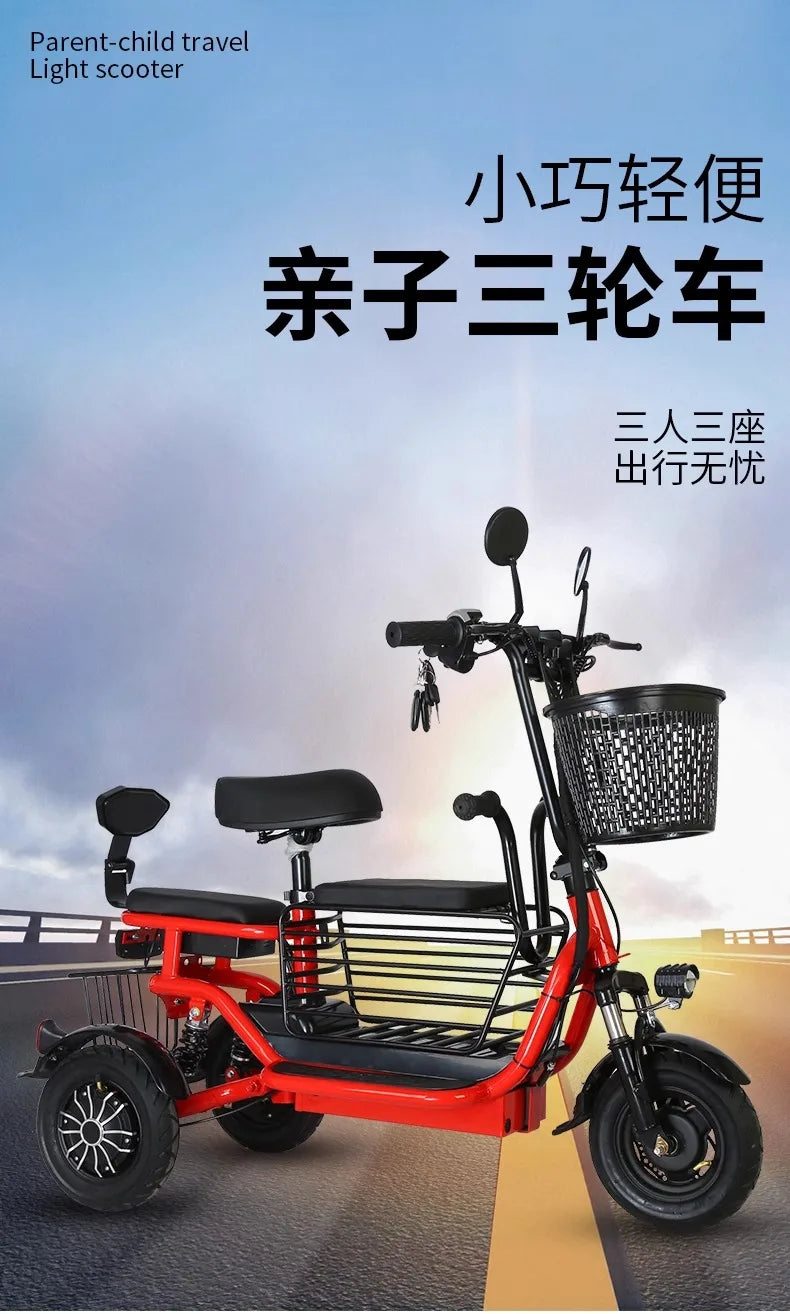 Electric bicycle 350W motor 48V25AH lithium battery three-seater Electric Bike elderly scooter mountain electric bicycle