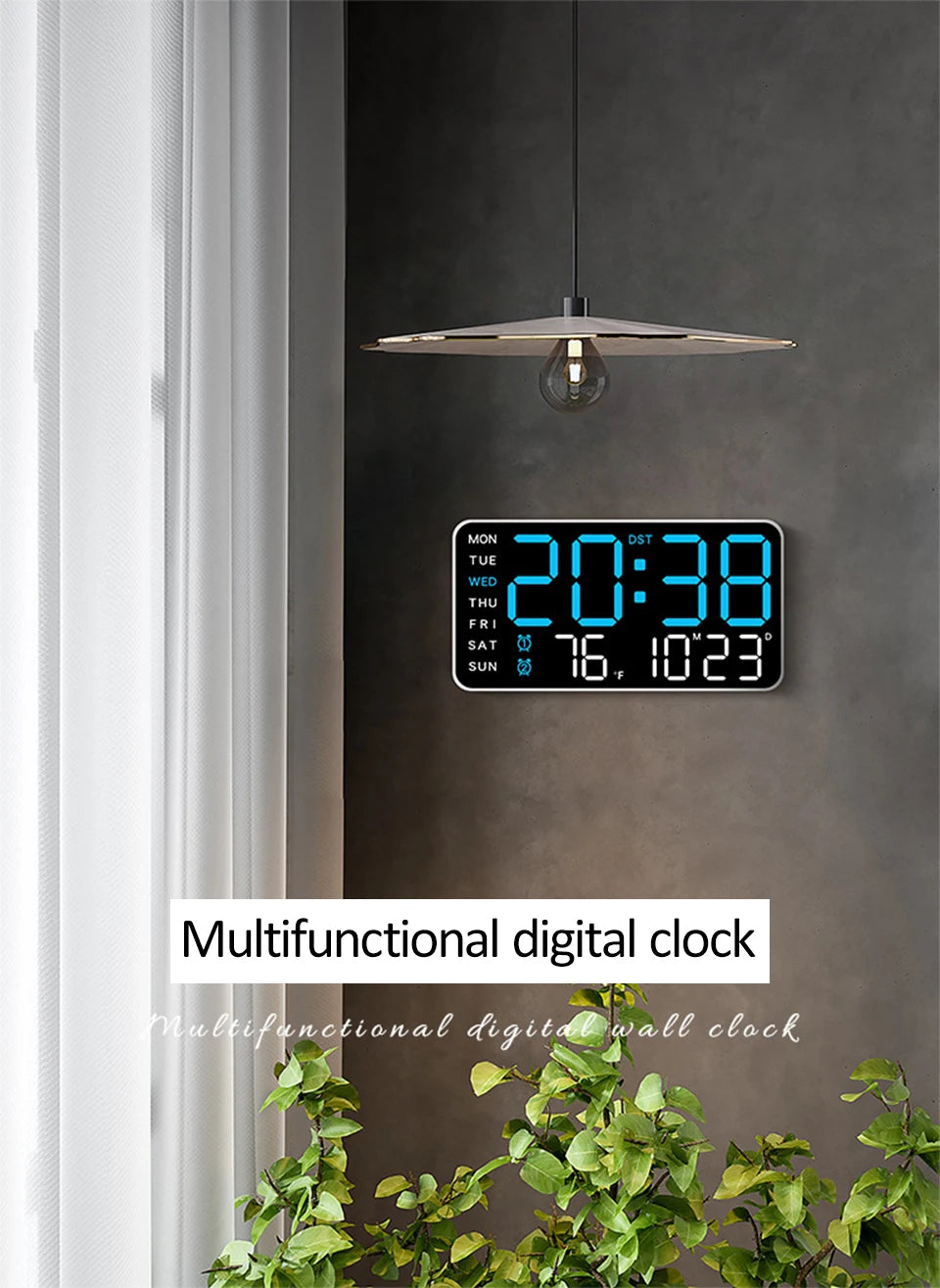 Large Digital Wall Clock Temp Date Week Display Remote Control USB Powered Table Clock Wall-mounted Dual Alarms LED Clocks