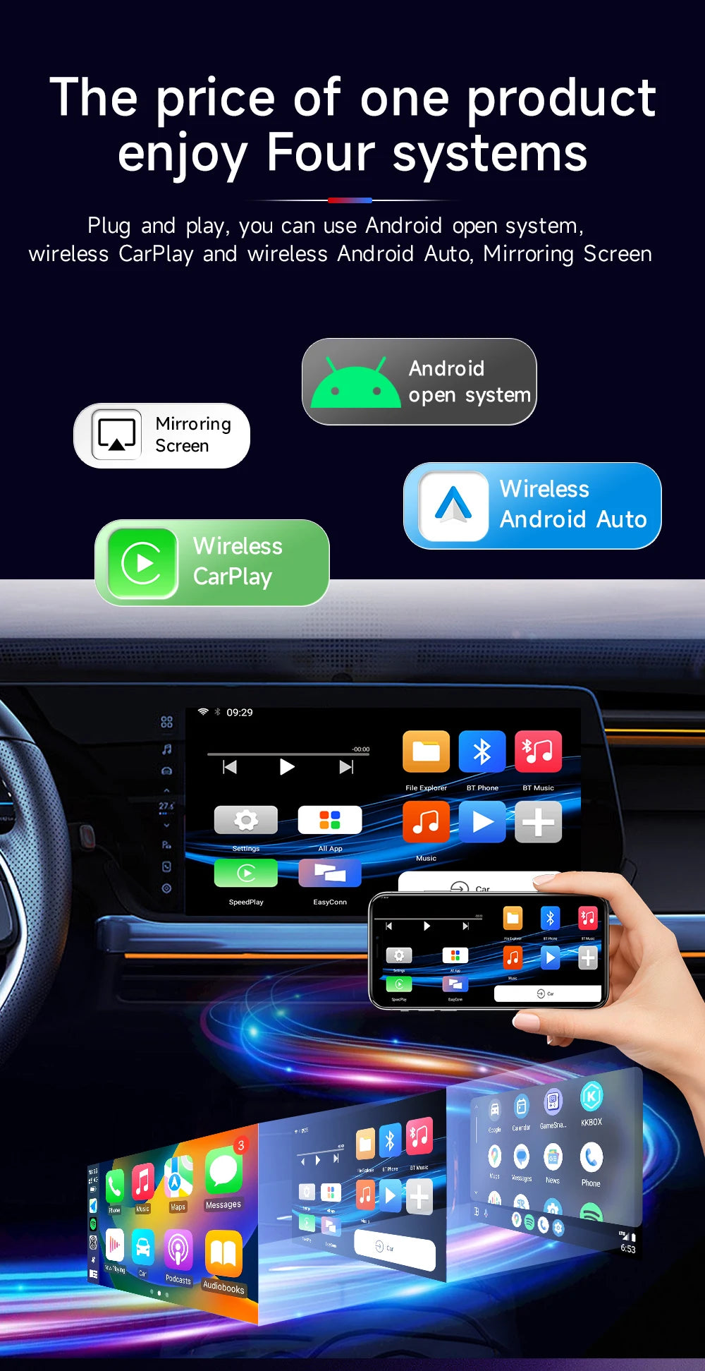 HEYINCAR CarPlay Smart Ai Box Plus Android Wireless CarPlay Android Auto Adapter For Netflix For YouTube Car Play Ai tv box