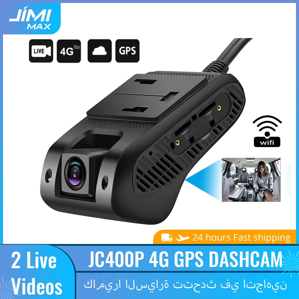 JC400P 4G GPS DashCam Live Car DVR JIMIMAX Wifi Hotspot Vehice Cam 2 Stream Video Cut-Off Fuel 1080P Recorder Front & Inside Kit