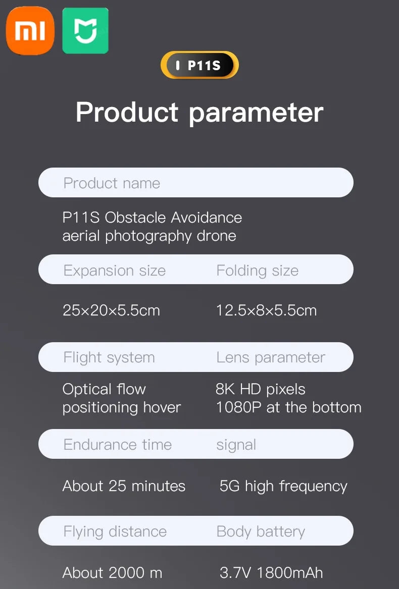 Xiaomi MIJIA P11 Max Drone 8K 5G GPS Professional HD Aerial Photography Dual-Camera Obstacle Avoidanc Brushless Quadrotor 10000M