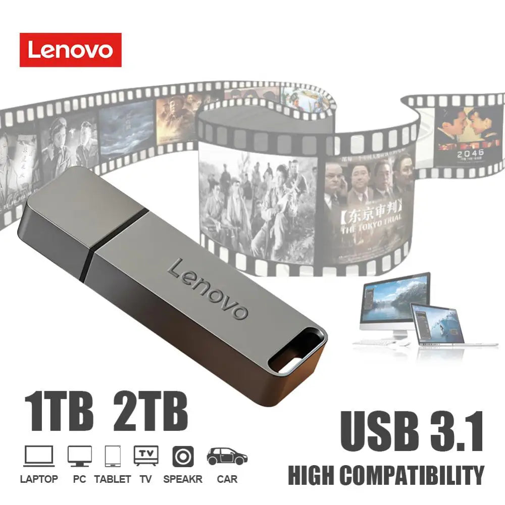 Lenovo 2TB USB Flash Drives 1TB Metal Real Capacity Memory Stick High Speed Flash Memory 512GB Black Gift Storage U Disk For PC