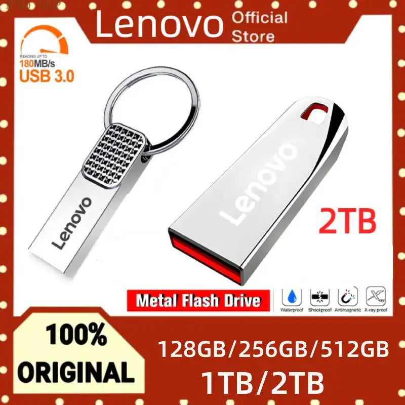 Lenovo U Disk 2TB Silver Portable Pen Drive 1TB High Speed USB 3.0 Type-C Interface Waterproof 128GB Memoria USB Flash Disk