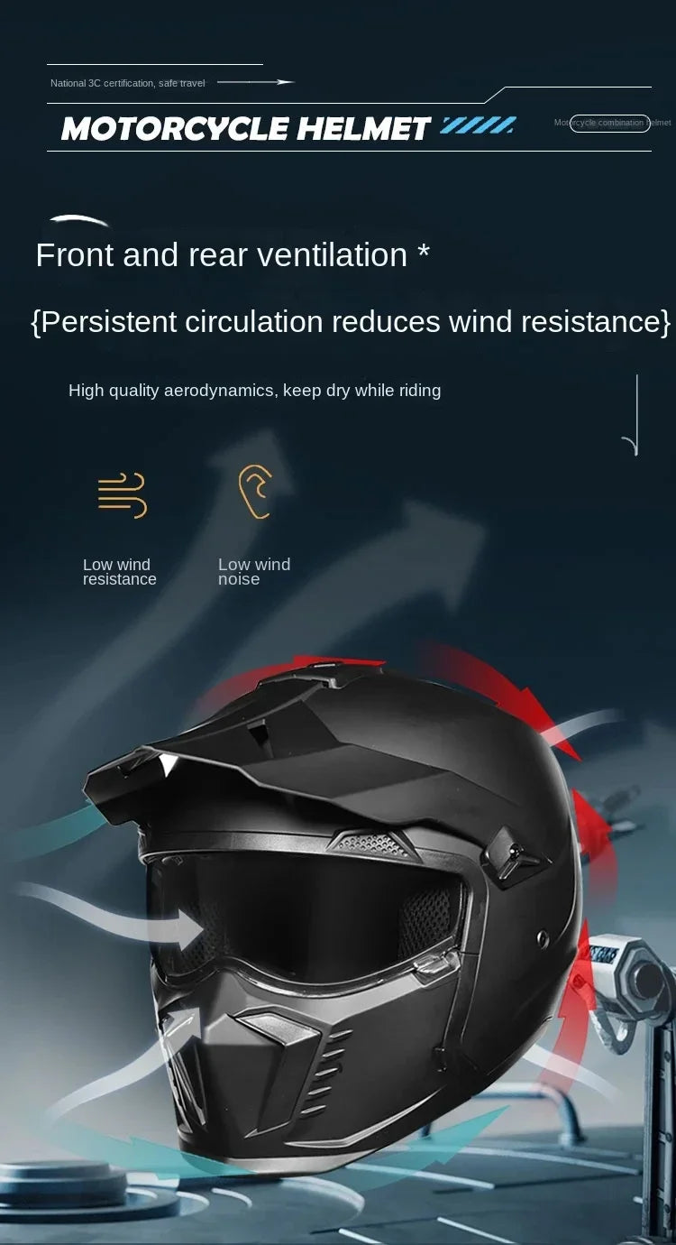 Retro Motorcycle Riding Helmet Men's and Women's Motorcycle Combination Full Helmet Pull Half Helmet Four Seasons Universal DOT