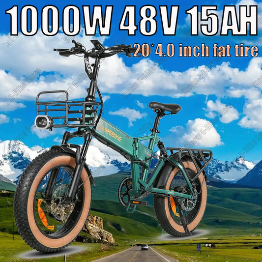 Portable Foldable Electric Bicycle 1000W Powerful motor 15AH lithium battery Electric Bike 20*4.0 tire E-Bike City Mountain Snow