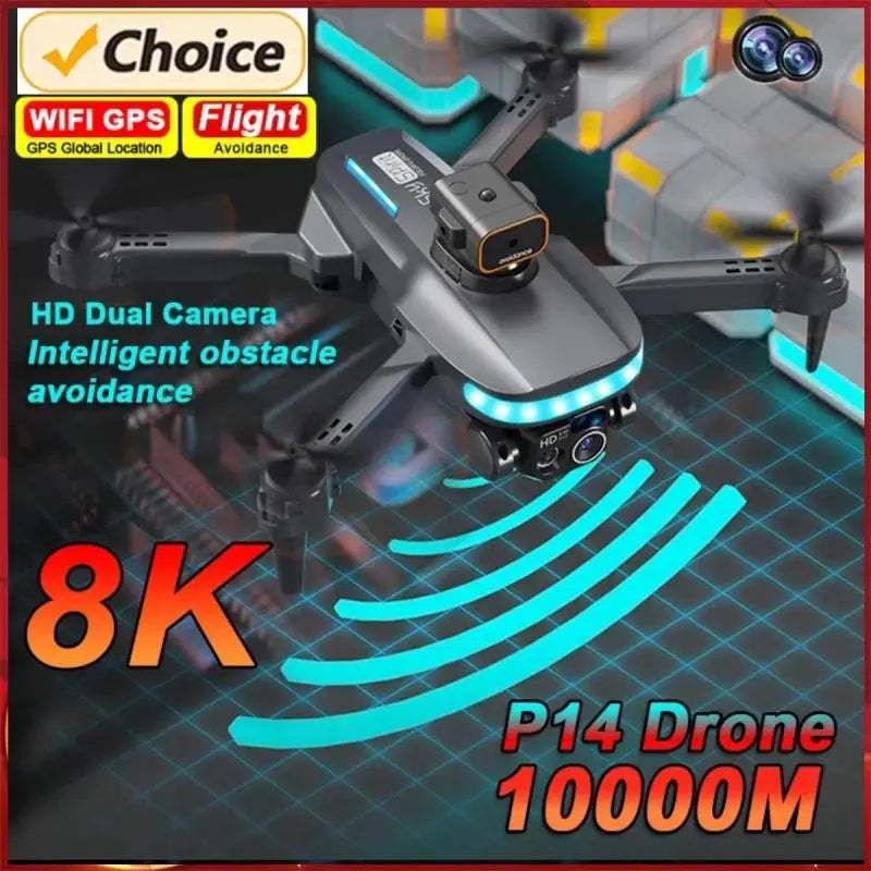 New P14 Drone 4k Profesional 8K HD Camera Obstacle Avoidance Aerial Photography Optical Flow Foldable Quadcopter Gifts Toys